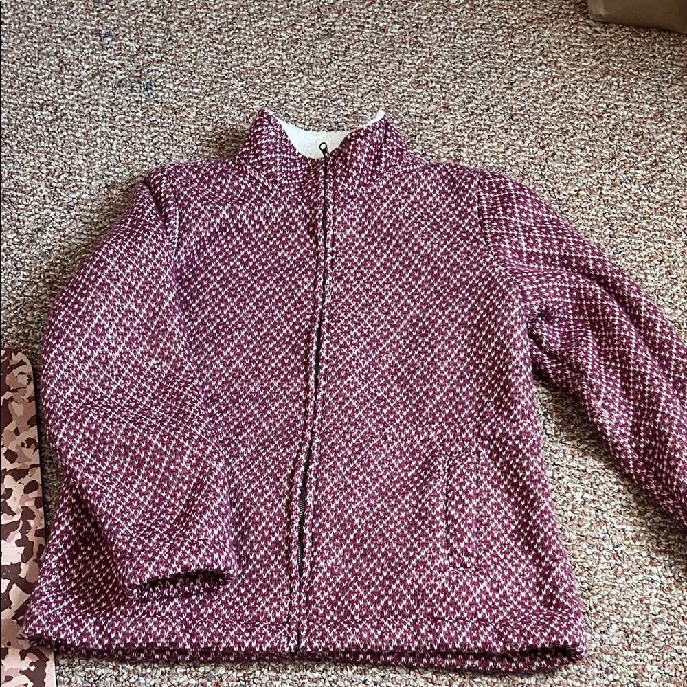 L.L. Bean Pink Quilted-Pattern Zip Jacket - Large